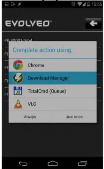 EVOLVEO File 50001.mp4 Complete action using Chrome Download Manager TotalCmd (Queue) VLC Always Just once