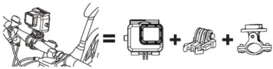 Diagram showing mechanical assembly with motor, camera, and clamp components labeled with equals sign and plus signs