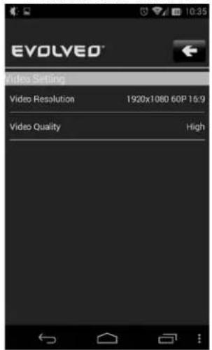 EVOLVEO Video Setting Video Resolution 1920x1080 60P 16:9 Video Quality High