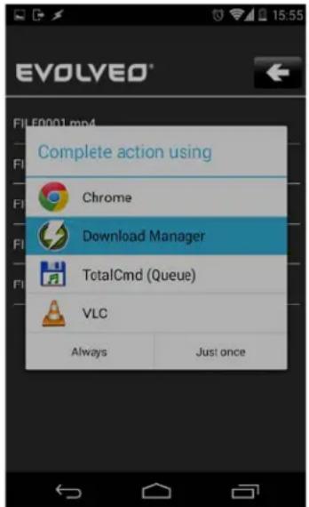 EVOLVEO® FILE0001.mp4 Complete action using Chrome Download Manager TotalCmd (Queue) VLC Always Just once