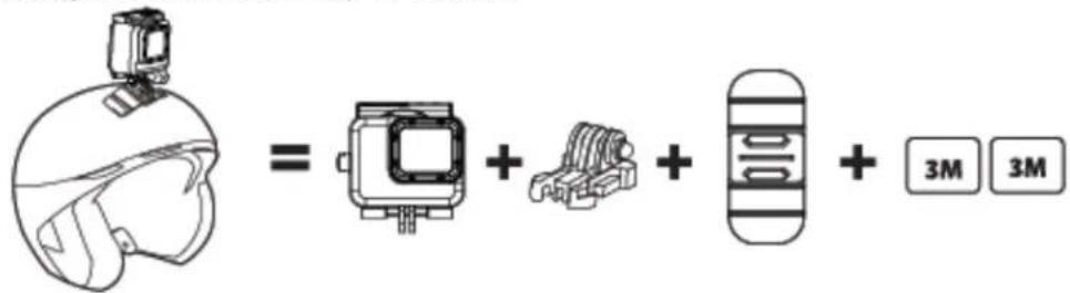 Diagram showing a helmet with camera and battery components, plus two 3M buttons labeled in Chinese.