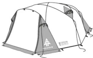 Illustration of a camping tent with visible tents, no text or symbols present