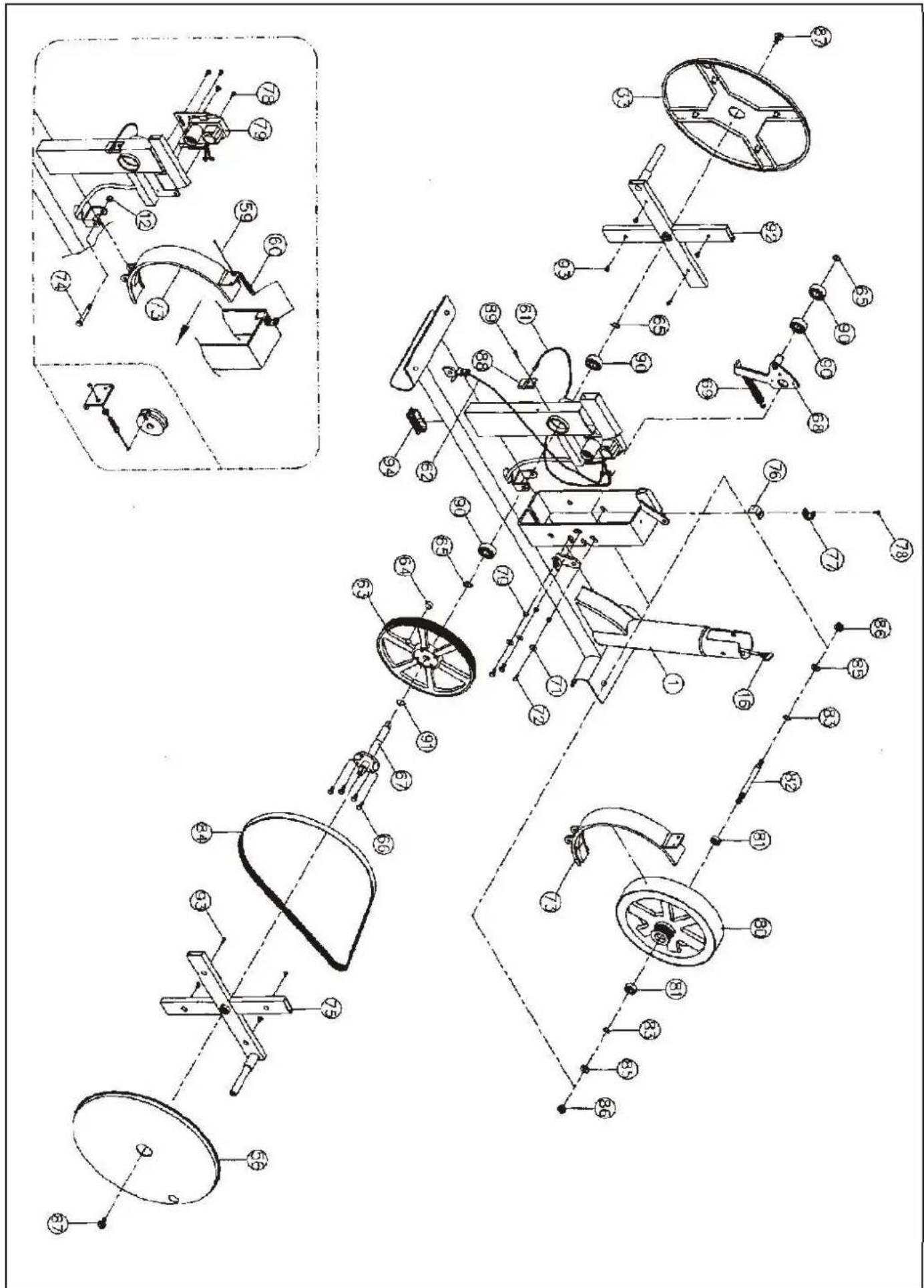 Technical schematic diagram of a mechanical assembly with numbered components and exploded views