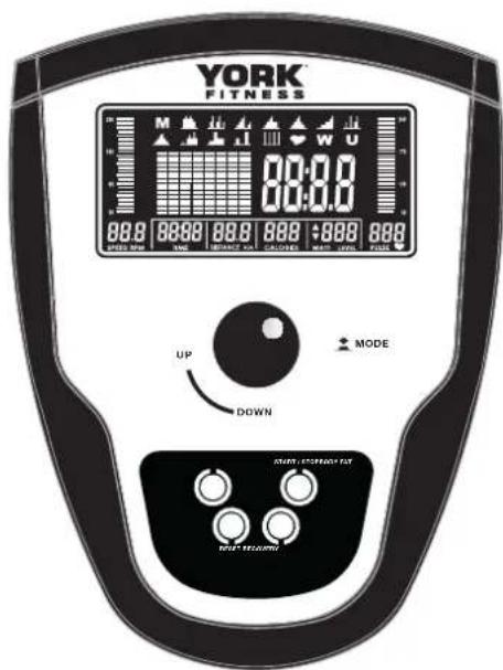 YORK FITNESS M W U 00:00 88.8 88.88 88.8 88.8 88.8 88.8 UP MODE DOWN START FORNOAT FAT MAKE YOUR WM