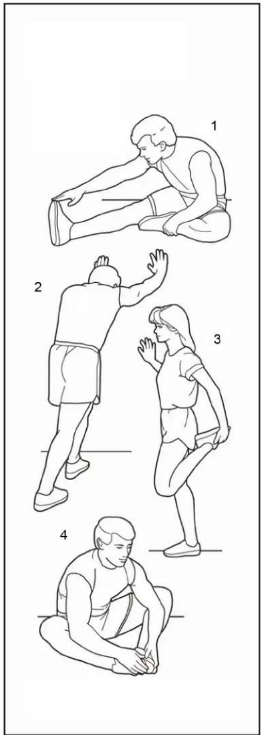 Illustration showing four sequential physical or martial arts techniques with numbered labels indicating different positions or movements.