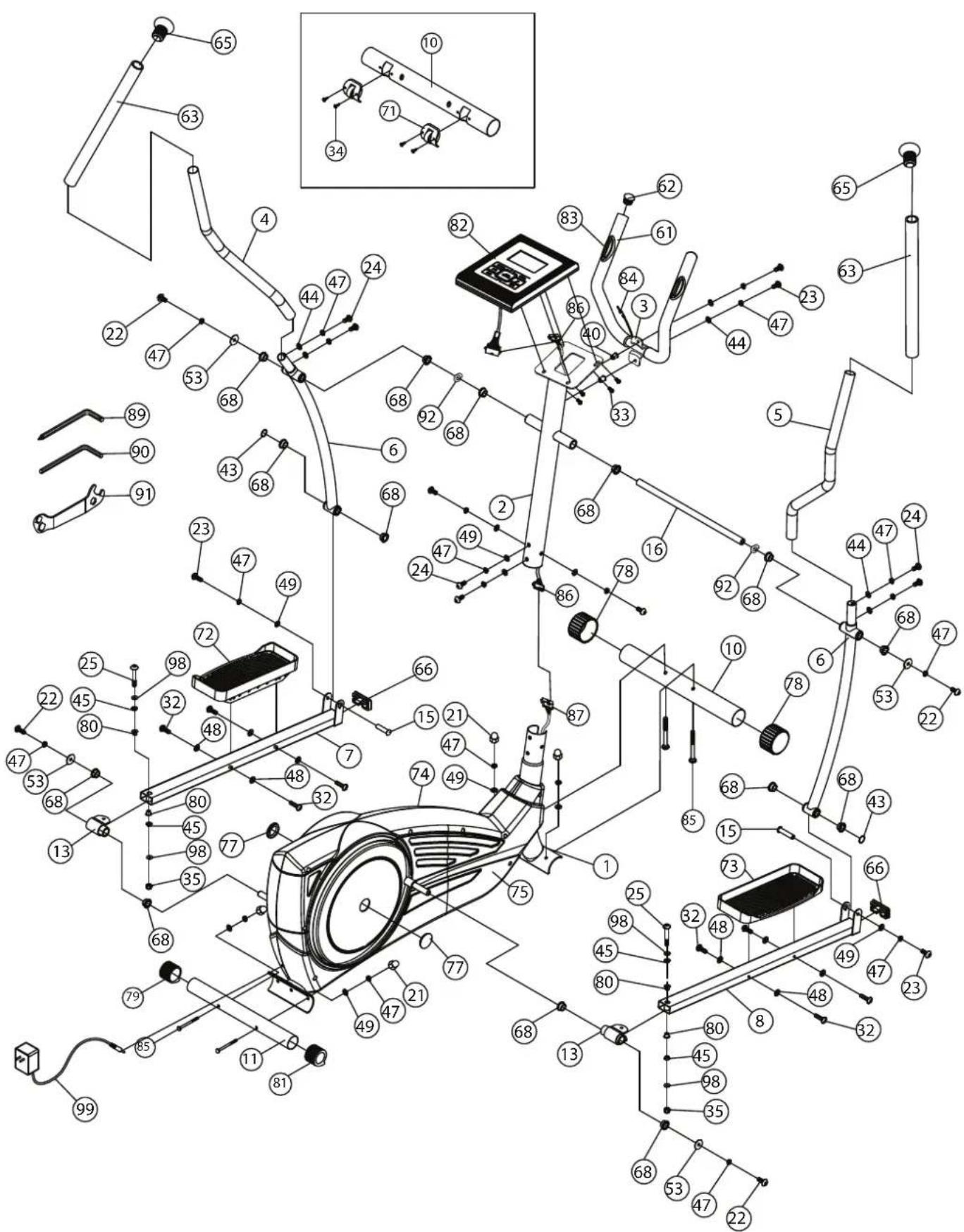 Technical diagram of a mechanical or electrical device with numbered components and labeled parts, likely for assembly or maintenance.