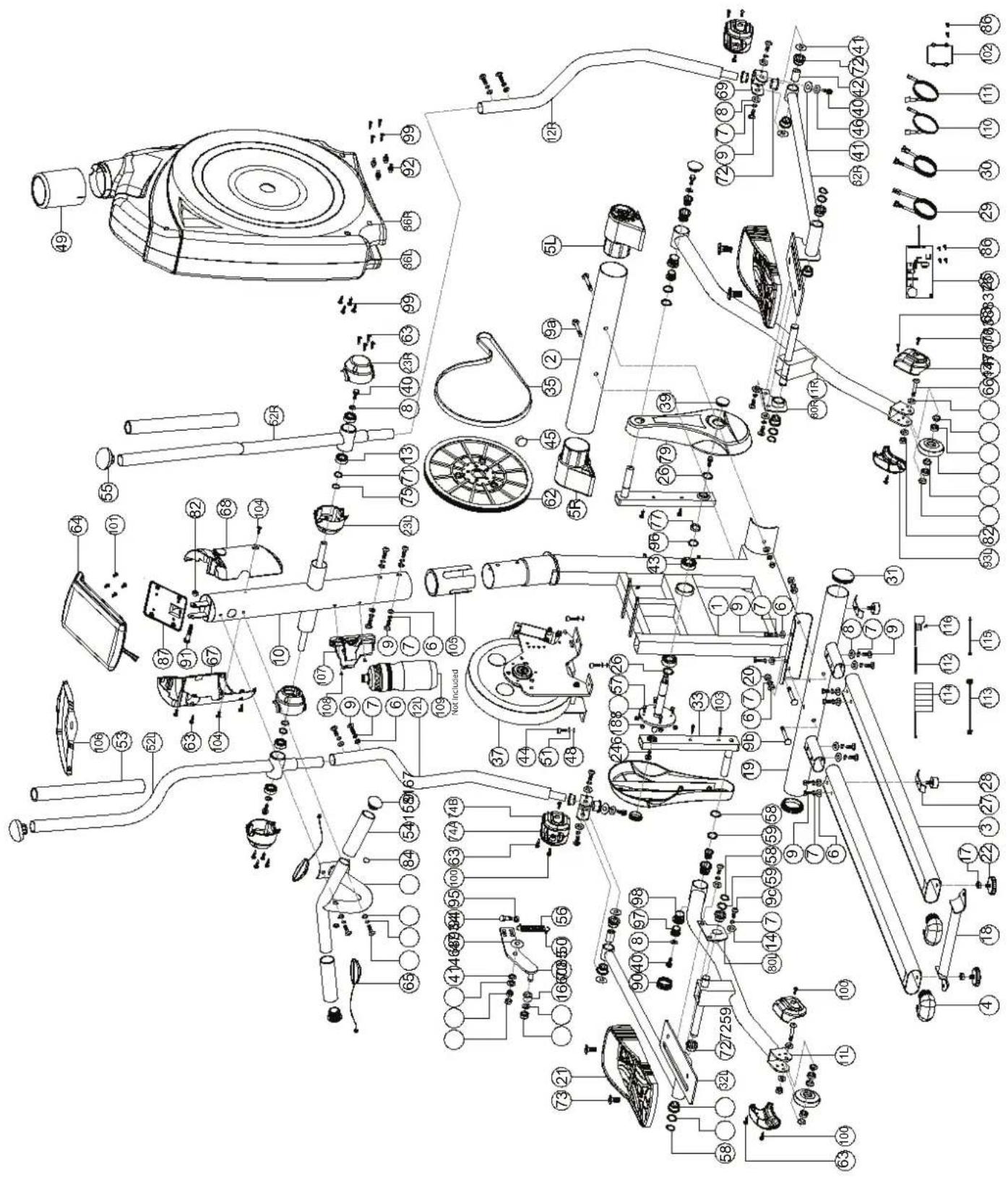 Exploded view diagram of a mechanical assembly with numbered components and labeled parts