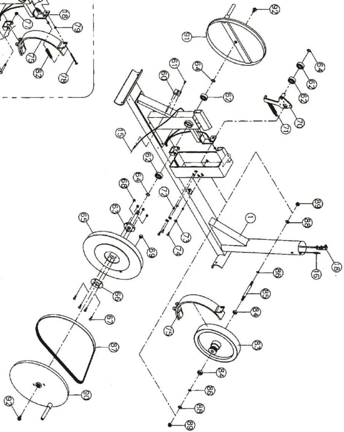 Technical schematic diagram of a mechanical assembly with numbered components and exploded views