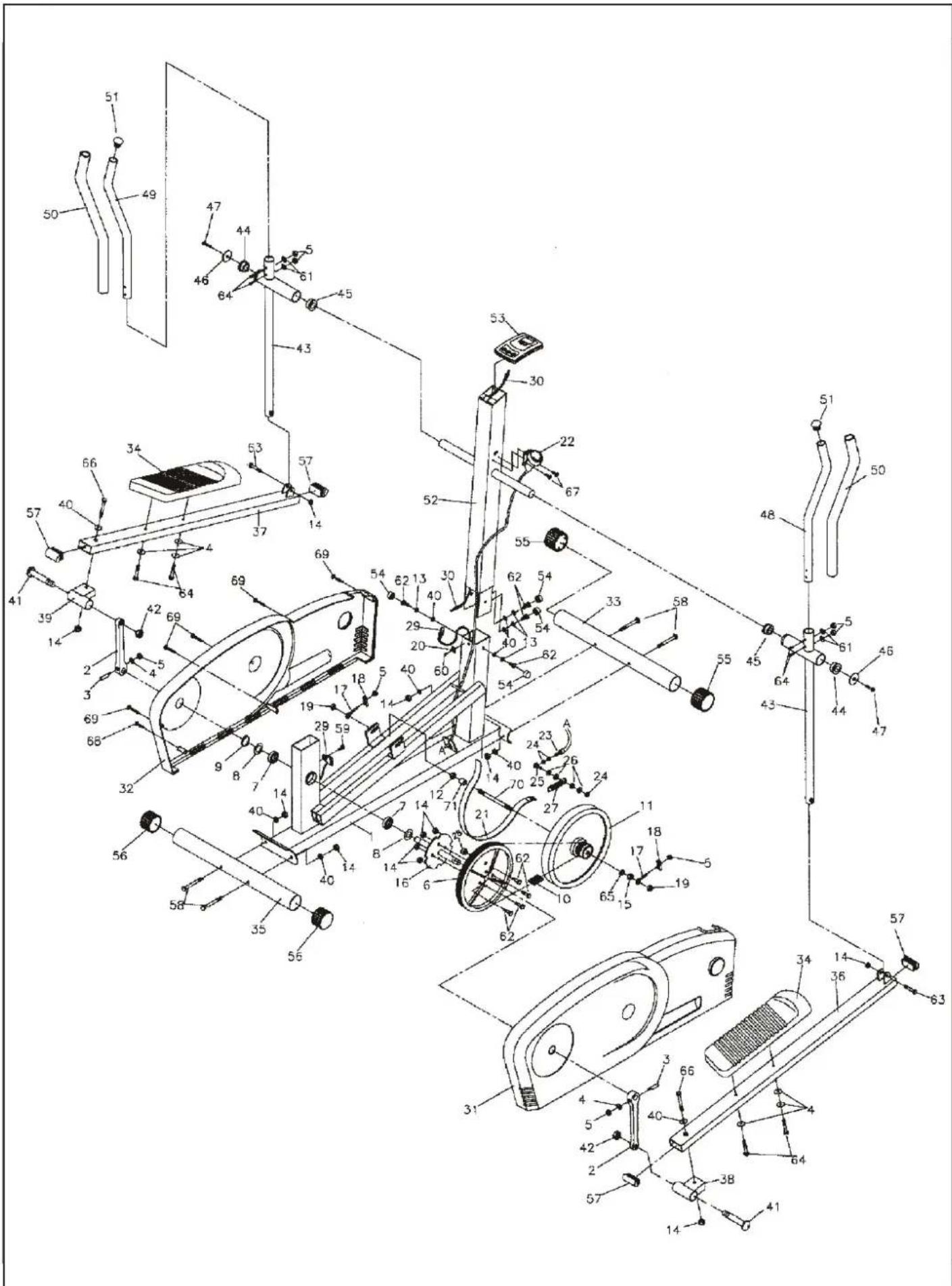 Technical diagram of a mechanical assembly with numbered components and labeled parts