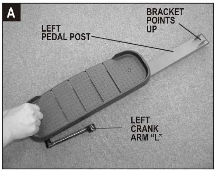 A LEFT PEDAL POST BRACKET POINTS UP LEFT CRANK ARM "L"