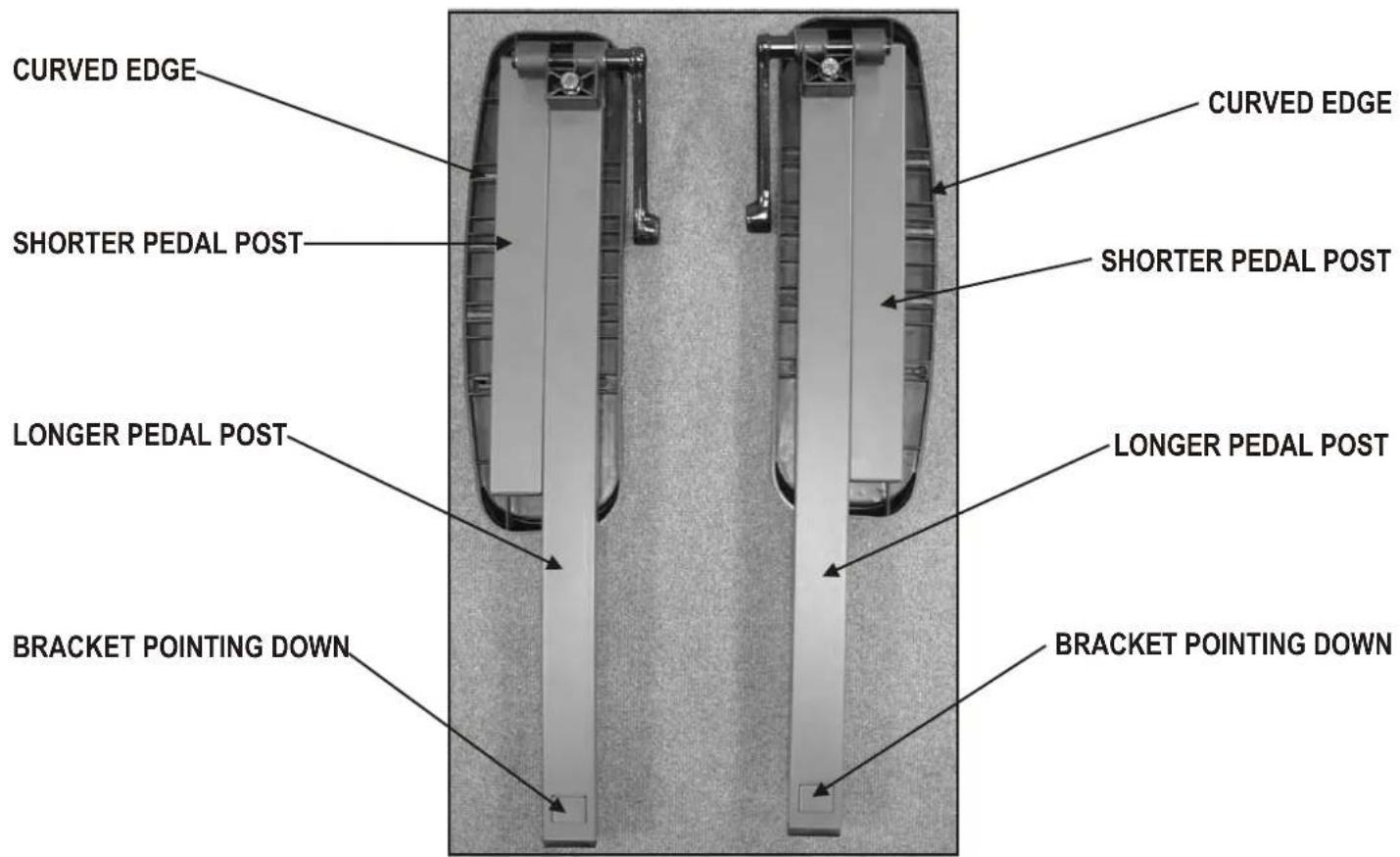 CURVED EDGE SHORTER PEDAL POST LONGER PEDAL POST BRACKET POINTING DOWN CURVED EDGE SHORTER PEDAL POST LONGER PEDAL POST BRACKET POINTING DOWN