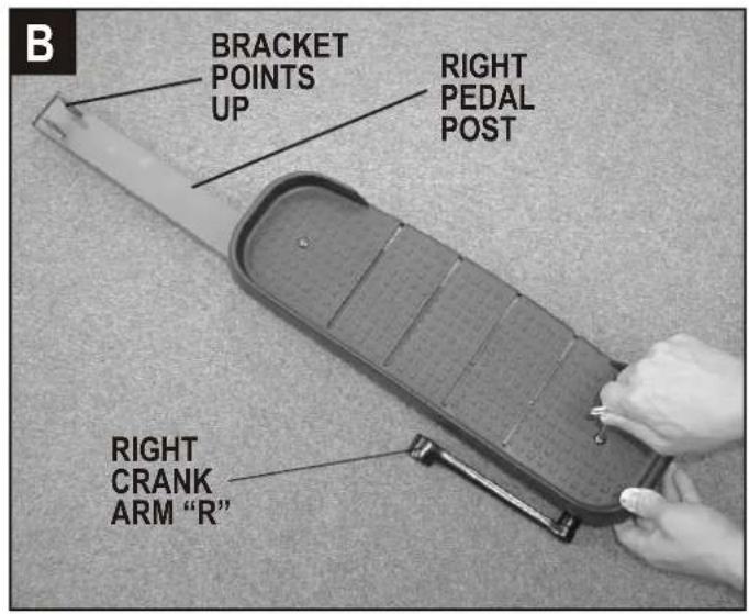 B BRACKET POINTS UP RIGHT PEDAL POST RIGHT CRANK ARM "R"