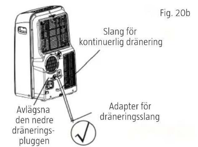 Fig. 20b Slang för kontinuerlig dränering Avlägsna den nedre dränerings-pluggen Adapter för dräneringsslang