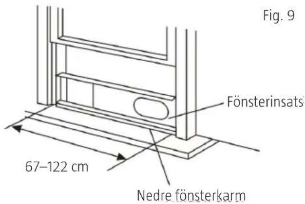 Fig. 9 Fönsterinsats 67–122 cm Nedre fönsterkarm