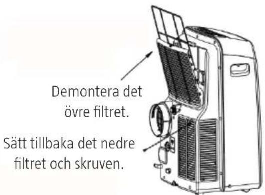 Demontera det övre filtret. Sätt tillbaka det nedre filtret och skruven.