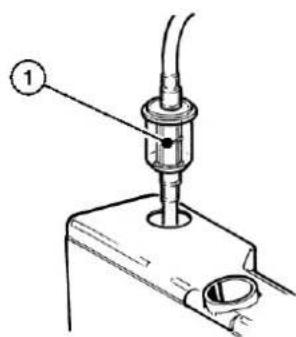 Technical diagram of a mechanical device with labeled component 1 and connection points