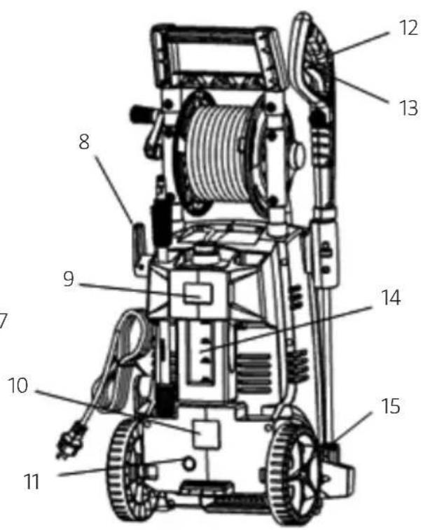 Technical diagram of a water heater with numbered components for identification