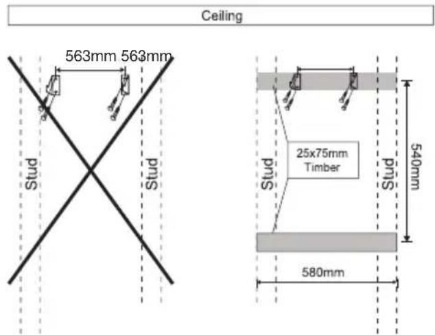 Ceiling 563mm 563mm 25x75mm Timber 540mm 580mm