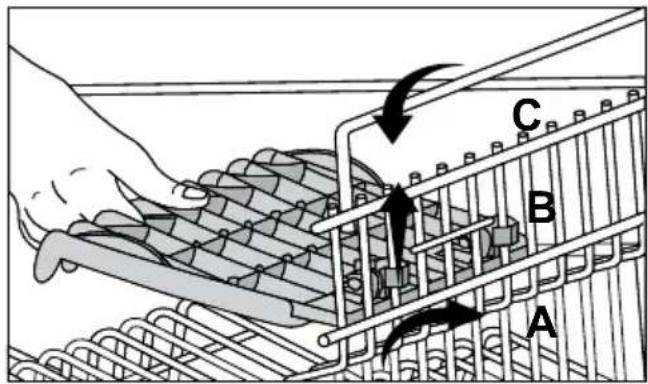 Diagram illustrating a conveyor belt system with labeled components A, B, and C, showing directional arrows indicating flow or movement.