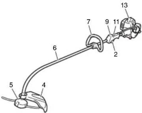 Labeled diagram of a mechanical linkage or cable assembly with numbered components