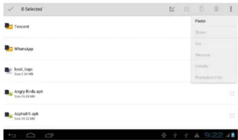 0 Selected Tencent WhatsApp boot_logo Size 2.34 MB Angry Birds.apk Size 16.69 MB Asphalt5.apk Size 70.22 MB Paste Share Cut Rename: Details Prospective Info 9:22