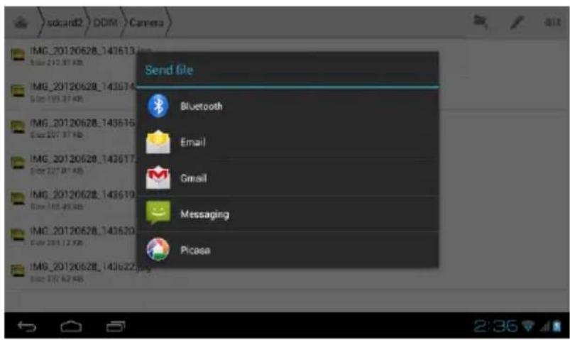 send file Bluetooth Email Gmail Messaging Picasa