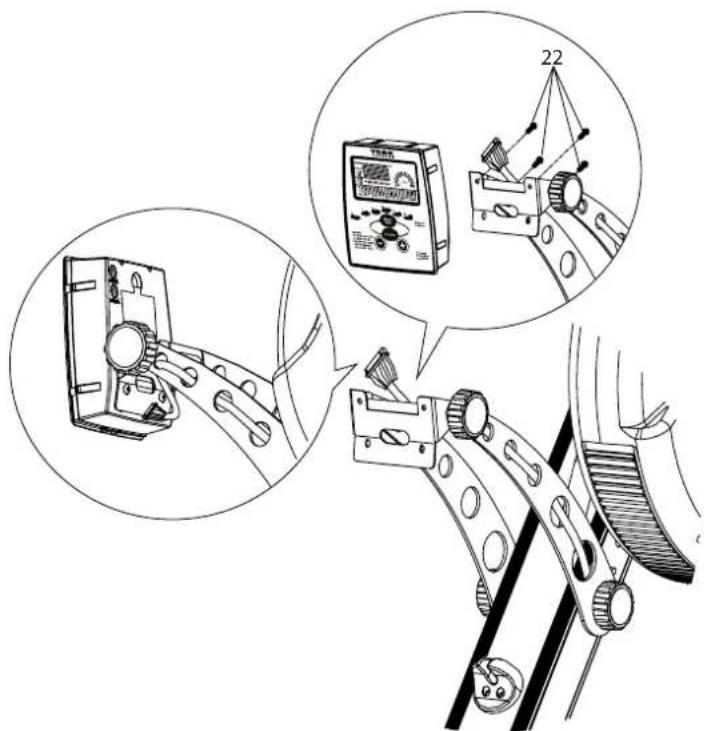 Technical diagram showing mechanical assembly steps with labeled components and magnified views