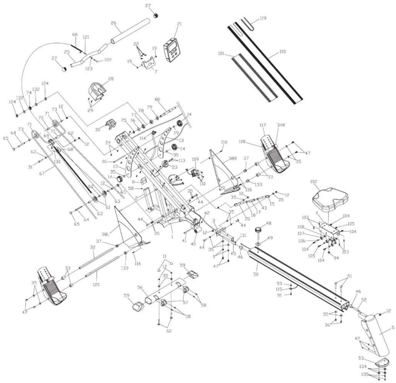 Technical schematic diagram of a mechanical assembly with numbered components and labeled parts