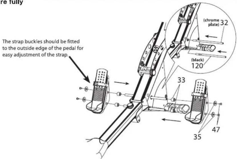 re fully The strap buckles should be fitted to the outside edge of the pedal for easy adjustment of the strap. (chrome plate) 32 (black) 120 33 47 35