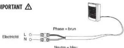 IMPORTANT Electricité L O N O Phase = brun Neutre = bleu