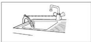 Line drawing of a kitchen sink with faucet and sink (no text or symbols).
