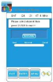 U-F CH 21 47.4 MHz Please select another then please ENTER to search NOTICE Find Normal Cancel EXIT ENTER INFIL