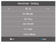 Reminder Setting 82 J2 55 Minute 22 Hour Jan Month 01 Date Once Music