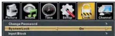 Picture Sound Time Setup Lock Channel Change Password System Lock On Input Block