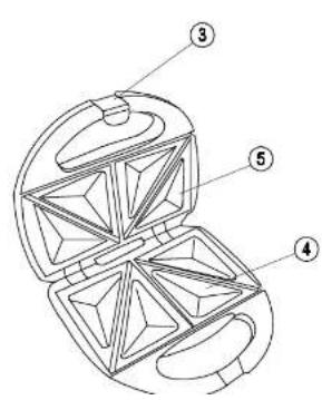 Technical diagram of a mechanical device with numbered components labeled 3, 4, and 5