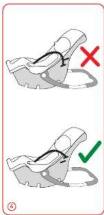 Diagram showing two safety instructions for a vehicle seat, marked with red 'X' and green '√' symbols indicating incorrect and correct actions respectively.