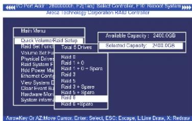No Per Action - Multiple-Ex. Any Select Controller, F:\Record System Area: Technology Corporation RIMU Controller Main Menu Quick Volume/Rad Setup Raid 1 Core Volume Slot Set Physical Driver Rad 1 + 0 Rad 3 + 0 - Span Rad 3 Rad 5 Rad 3 + Spare Rad 3 + Spare Rad 4 + Spare Rad 4 + Spare Available Capa…