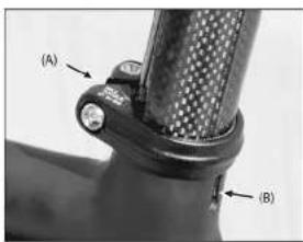 Close-up of a mechanical component with labeled parts (A) and (B), showing textured surfaces and mounting points (no readable text or symbols beyond labels)