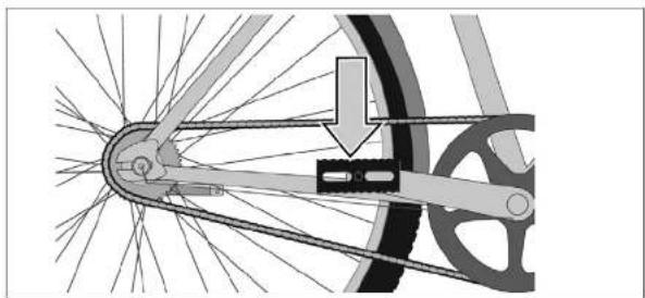 Mechanical diagram of a bicycle wheel assembly showing spokes, pulleys, and a keyway (no text or labels)