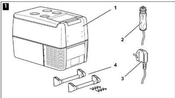 Technical diagram of a portable electronic device with labeled parts including plug, socket, and power plug