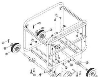 Technical diagram of a vehicle chassis with numbered components and exploded view annotations