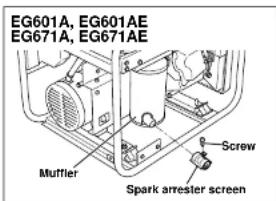 EG601A, EG601AE EG671A, EG671AE Muffler Screw Spark arrester screen