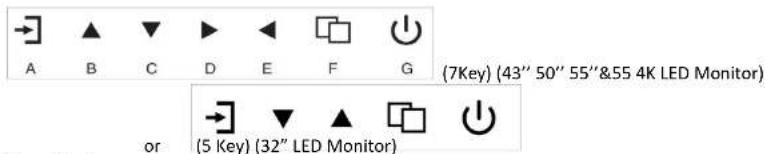 (7Key) (43" 50" 55"&55 4K LED Monitor) or (5 Key) (32" LED Monitor)