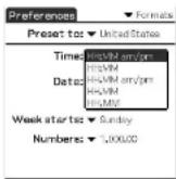 SONY Clié PEG-N760C - Selecting the time, date, and numbers formats - 1