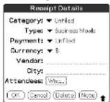 SONY Clié PEG-N760C - Entering receipt details for an Expense item - 1