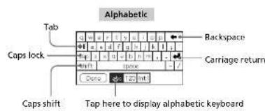 Alphabetic Tab Caps lock Caps shift Tap here to display alphabetic keyboard Backspace Carriage return Dens 123 int