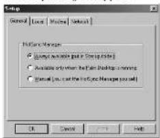 Setup General | Local | Modem | Setup | Form Set Manager □ Available available pin or Setup notes □ Available otherwise the other Desktop window □ General (you can be installed Manager you call) OK Cancel Apply Help