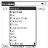 SONY Clié PEG-N760C - Tap -Expense Type- and select an Expense type from the drop-down list box. - 1