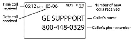 Time call received 06:12 pm 05/06 NEW #03 Date call received GE SUPPORT 800-448-0329 Number of new calls received Caller's name Caller's phone number