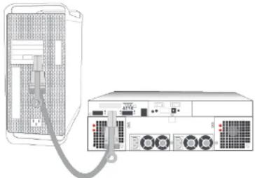 Diagram of a computer setup showing a rack-mounted server connected to an older network unit (no text or labels visible)